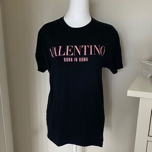 Valentino Black Tee with Pink Lettering